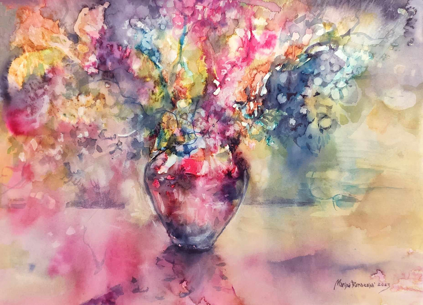 A vase with Flowers - 40/50 , aquarelle