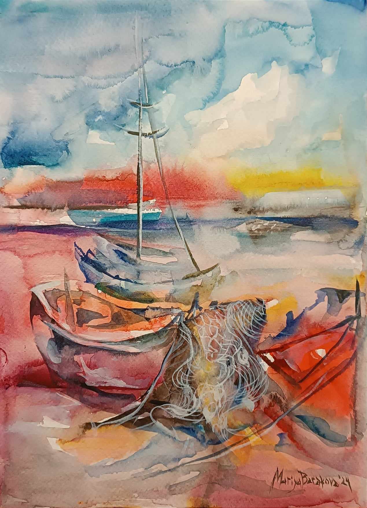 Fishing boats - 30/20 , aquarelle,painting